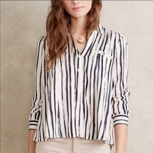 Maeve by Anthropologie Blue/White Striped Blouse
